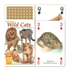 Cartes à jouer célèbres chats sauvages ~ Carte sur le thème des animaux pour le scrapbooking, les collages et les journaux indésirables ~ Soirée jeux éducative en famille