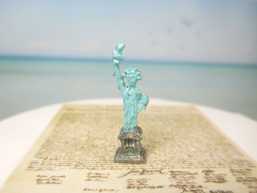 Miniature Statue of Liberty in Aged Brass & Green 4th of July Fairy Garden Accessories Patriotic