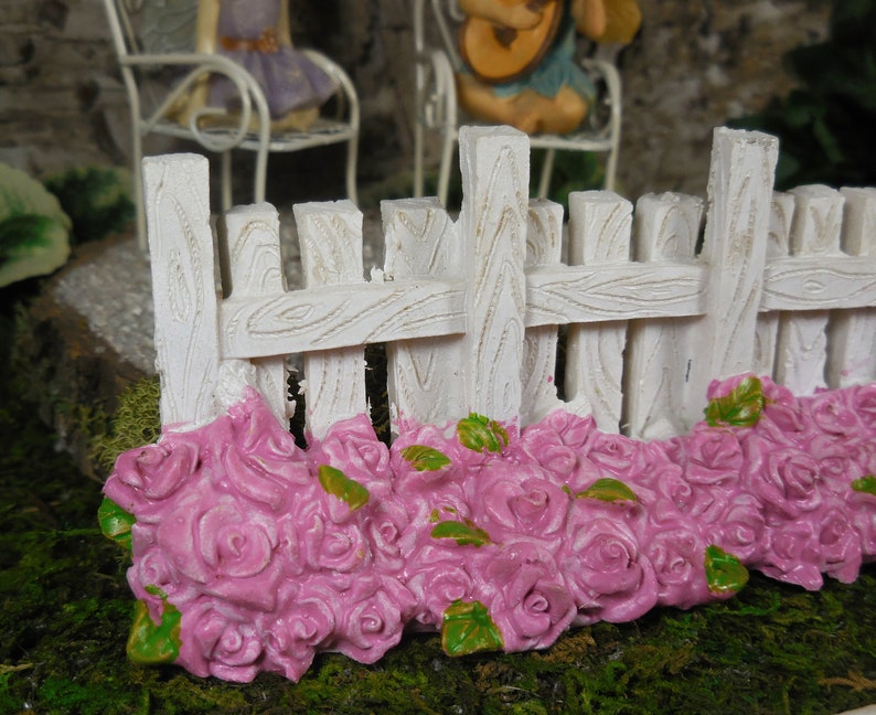 Fairy Accessory White Picket Fence Miniature White Garden Fence and Pink Roses for Fairies Spring Fairy Garden Supplies & Accessories image 9