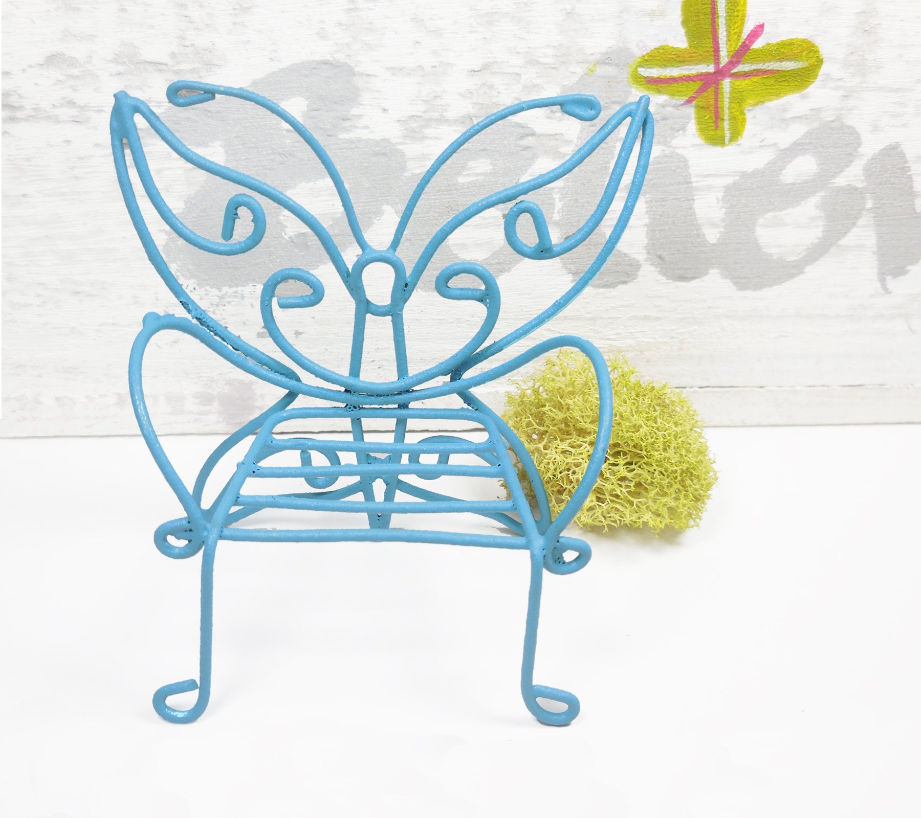 Mini Butterfly Park Bench in Blue Coral Pink Yellow Fairy