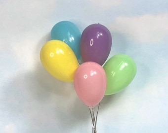 Mini Solid Pastel Birthday Balloons Colorful 5PC Set ~ Summer Fairy Garden Accessories & Dollhouse Miniatures ~ Diorama Craft Supplies