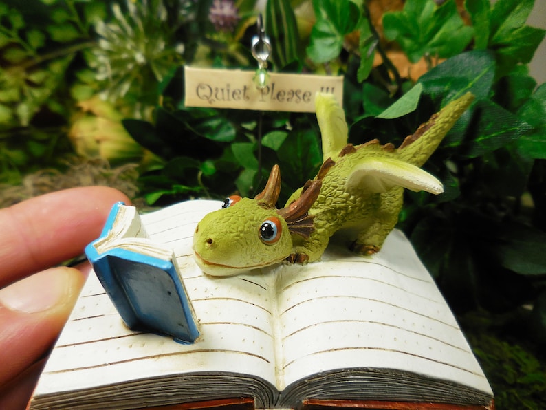 Fairy Garden Dragon Reading a Book Miniature Animal Figurine for Terrarium Fairy Garden Supply and Accessory Fairy Figurines image 6