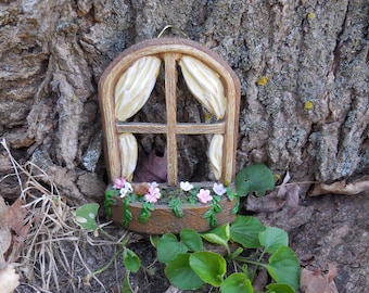 MIniature Window w/ Flower Bed ~ Hinged Outdoor Indoor Garden Decor ~ Fairy Garden Accessories and Supplies