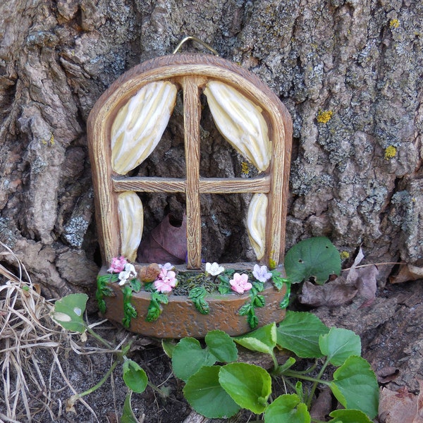 MIniature Window w/ Flower Bed ~ Hinged Outdoor Indoor Garden Decor ~ Fairy Garden Accessories and Supplies