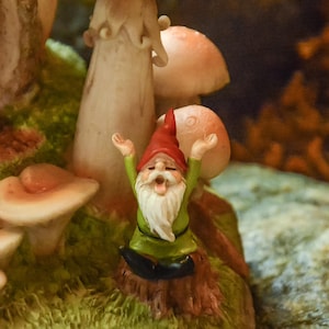 MICRO Miniature Gnome Cheering Figurine ~ Enchanted Woodland Forest Fairy Garden, Mini Gardening, Diorama & Fall Terrarium Accessories