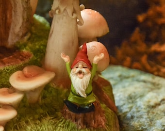 Figura de gnomo en miniatura MICRO que anima ~ Jardín de hadas de bosque encantado, minijardinería, diorama y accesorios para terrarios de otoño