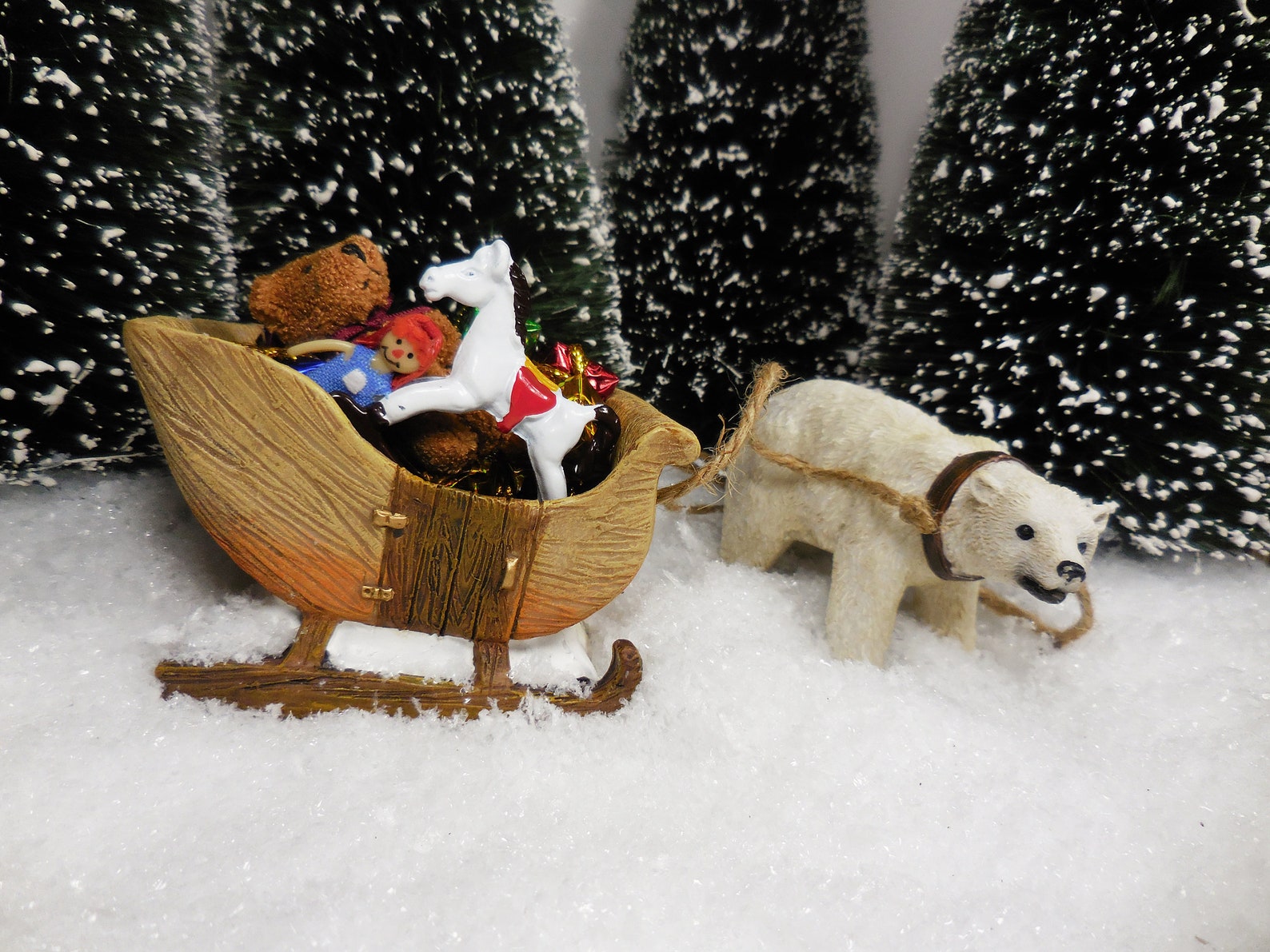 Miniature Polar Bear Pulling Faux Wood Sleigh Christmas Etsy