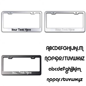 Custom PERSONALIZE (Alba Font) Laser Engraved Text on 100% Stainless Steel License Plate Frame Holder