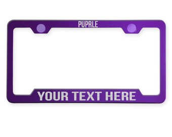 Cadre de plaque d'immatriculation personnalisé en acier inoxydable gravé au laser, style découpé, galvanoplastie brillante, couleur avec bouchons à vis (police Bebas)