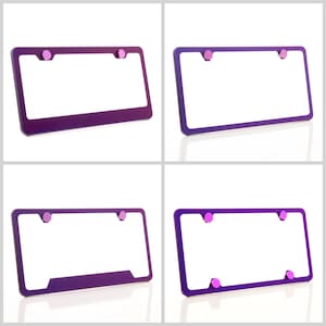 Electroplating Purple Glossy Stainless Steel License Plate Frame w/ Purple Screw Caps + Hardware