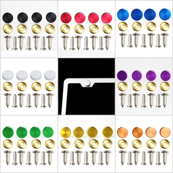 Set of 4 Aluminum Screw Caps for License Plate Frame - Hardware Included - 8 Color Available