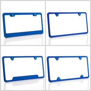 Galvanoplastie Bleu Brillant Cadre de plaque d’immatriculation en acier inoxydable w / Bouchons à vis bleus + Quincaillerie