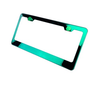 Electroplating Green Glossy Stainless Steel License Plate Frame w/ Green Screw Caps + Hardware