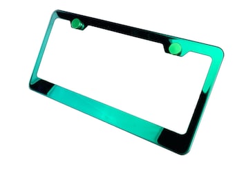 Cornice per targa in acciaio inossidabile lucido verde galvanizzato con tappi a vite verdi + ferramenta