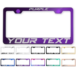 YOUR TEXT (SpyAgency font) Customized Laser Engraved Marking 100% Stainless Steel License Plate Frame Holder w/ Caps & Hardwares
