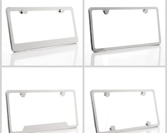 Mirror Finished Stainless Steel License Plate Frame w/ Chrome Screw Caps + Hardware