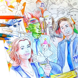 X-Files Art Print adult coloring sheet / xfiles / the x files/ Mulder and Scully /  funny alien printable pdf - instant download