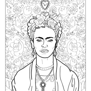 Frida Kahlo Art Print / adult coloring sheet / instant download printable print image 2