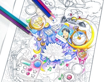 Sailor Moon fan art  coloring sheet / season 1 / printable art print instant download pdf