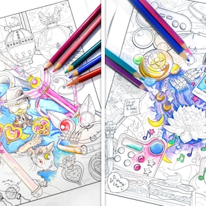 Sailor Moon and Sailor Chibi Moon fan art  coloring sheet / Sailor Moon printable art print instant download pdf