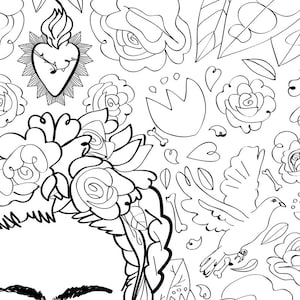 Frida Kahlo Art Print / adult coloring sheet / instant download printable print image 4