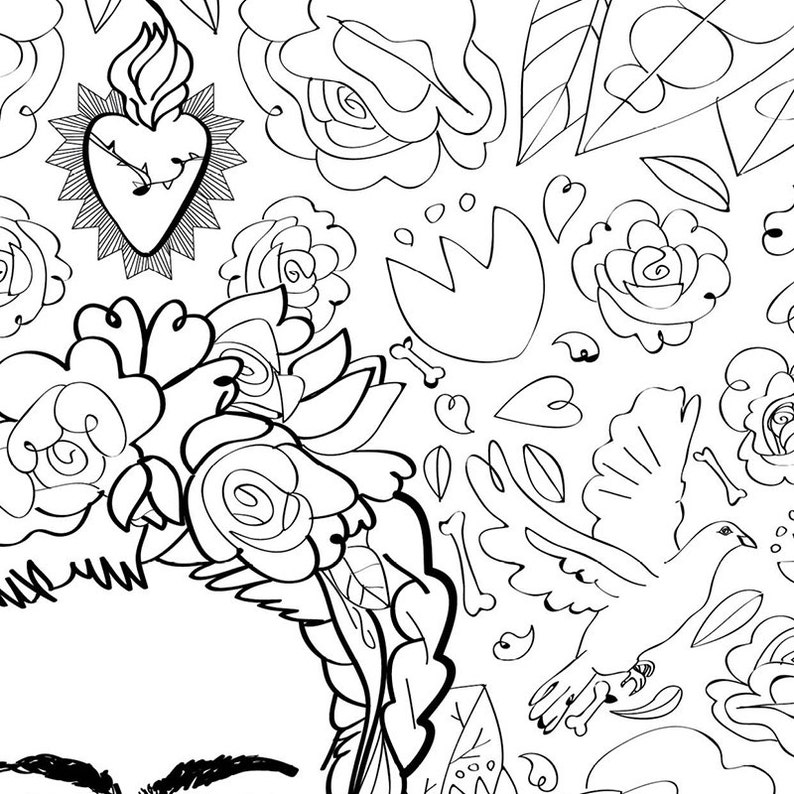 Frida Kahlo Art Print / adult coloring sheet / instant download printable print image 4