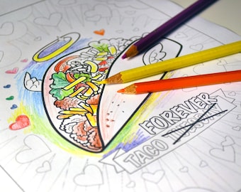 Funny taco printable pdf adult coloring sheet / funny coloring / art print - instant download