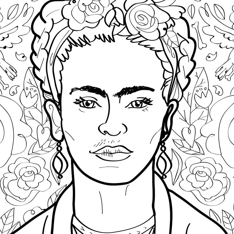 Frida Kahlo Art Print Adult Coloring Sheet Instant Download Printable Print Etsy