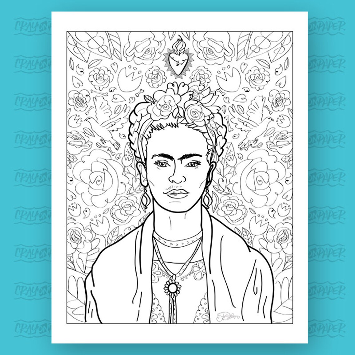 Frida Kahlo Art Print / Adult Coloring Sheet / Instant Download ...