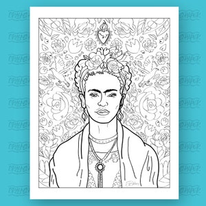 Frida Kahlo Art Print / adult coloring sheet / instant download printable print image 5