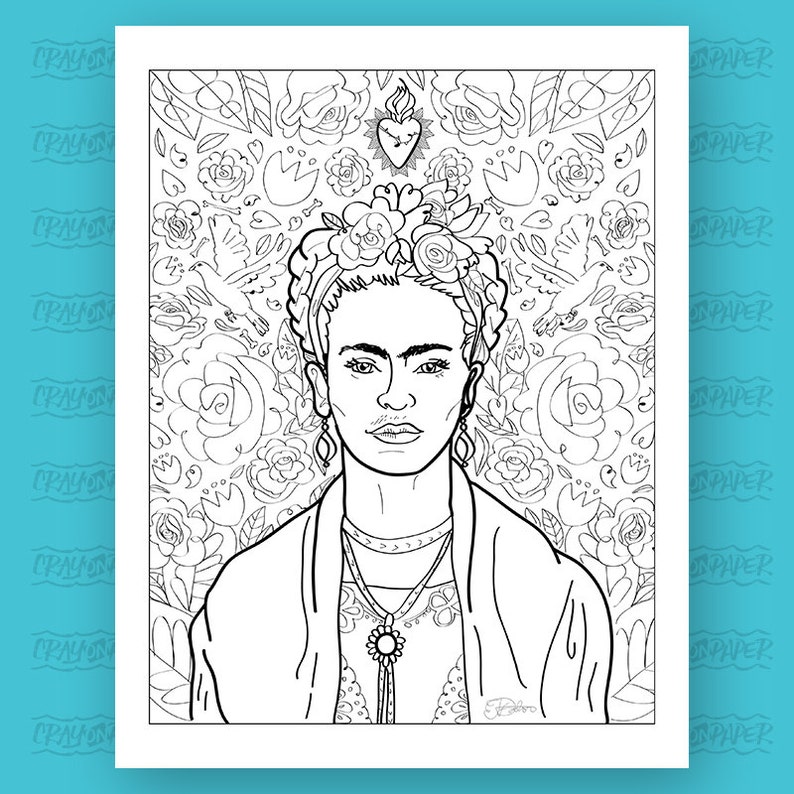 Frida Kahlo Art Print / adult coloring sheet / instant download printable print image 5