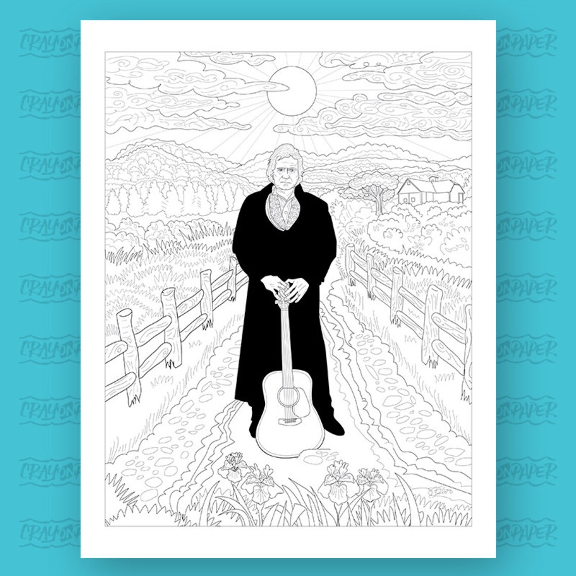 Johnny Cash Art Print / Adult Coloring Sheet / Instant Download ...