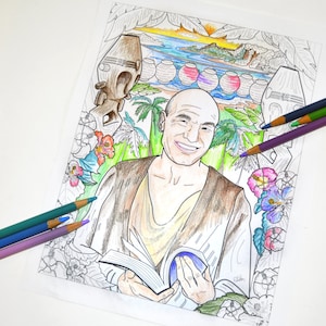 Star Trek, Captain Picard, Risa Art Print, funny adult coloring sheet pdf , printable instant download
