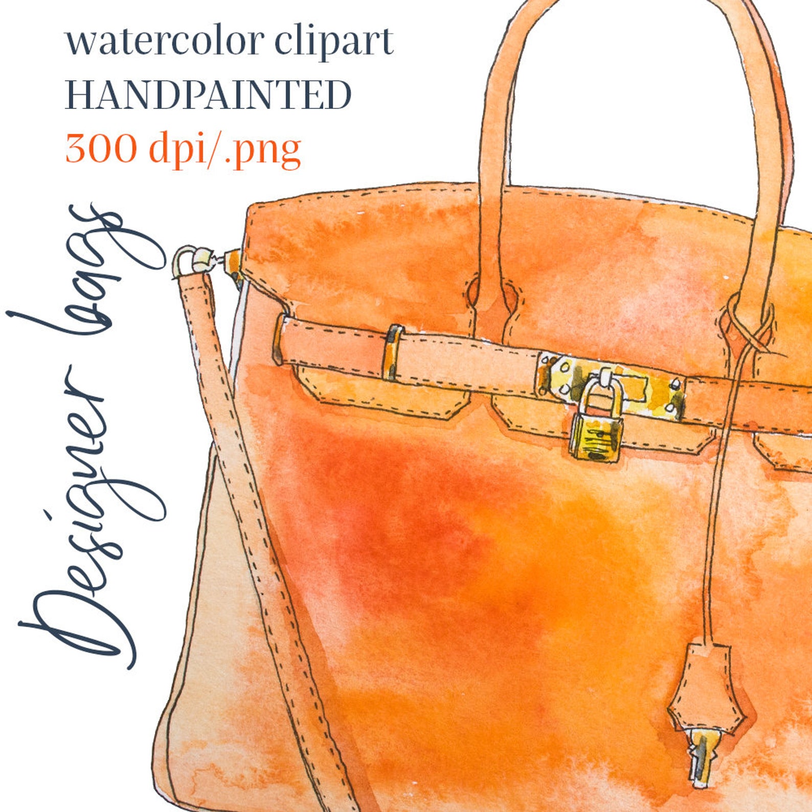 Designer Bags Clipart Watercolor clip art Printable Handbags | Etsy