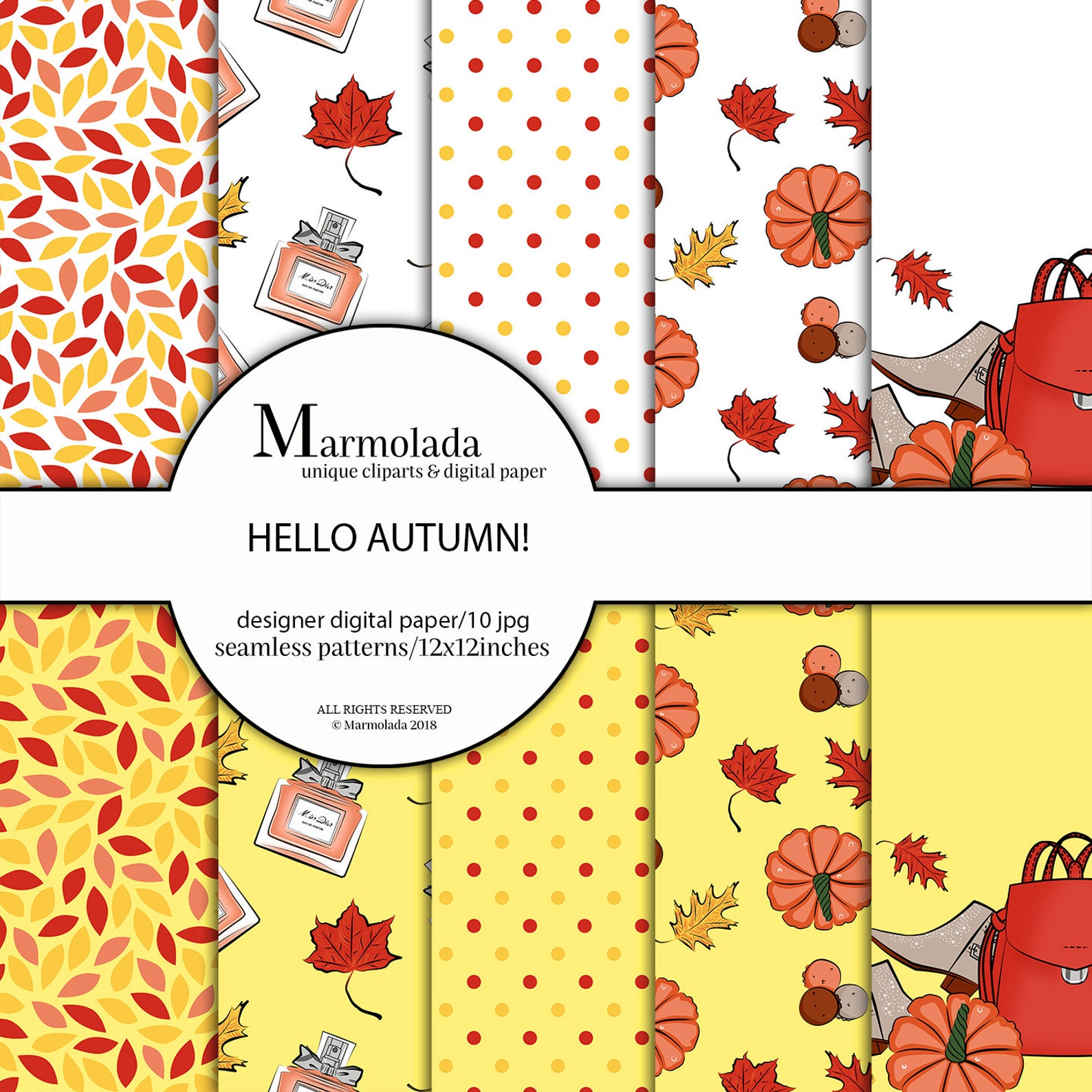 Autumn digital paper Fall Paper Printable Paper Pack Seamless | Etsy