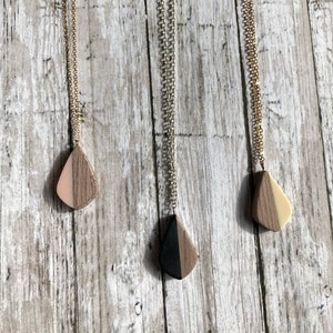 Wood and resin tear drop diffuser necklace
