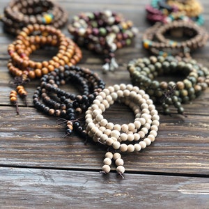 Stretchy Mala Wooden Prayer Beads Necklace/Braclet