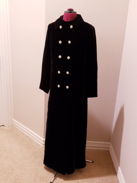 Late 1960s vintage black velvet opera trench coat