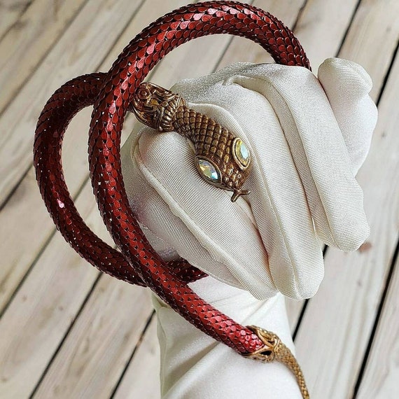 SOLD! 1980s vintage red metal mesh snake choker ne