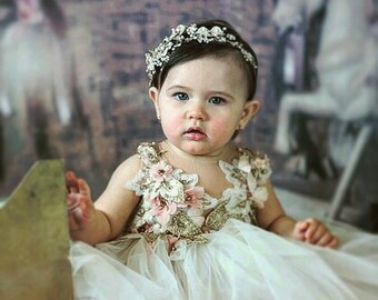 Baby Birthday Dress , Flowergirl Dress with tulle skirt