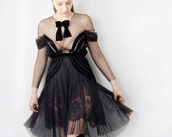 Evening dress, black dress, tulle dress, couture dress