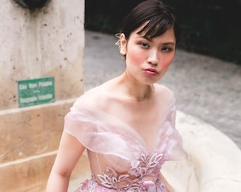 Light pink wedding dress with crystals