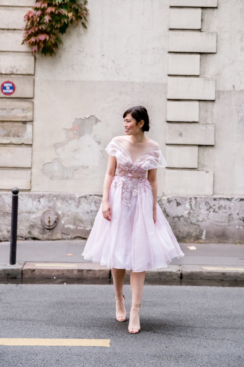 Light pink wedding dress with crystals image 3