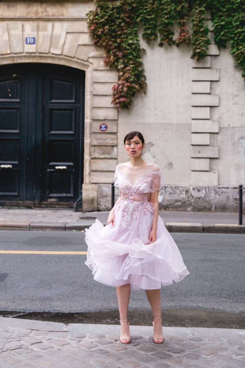 Light pink wedding dress with crystals image 2