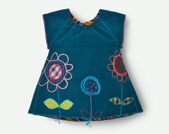 TEAL DRESS, baby dress, flower dress, application dress