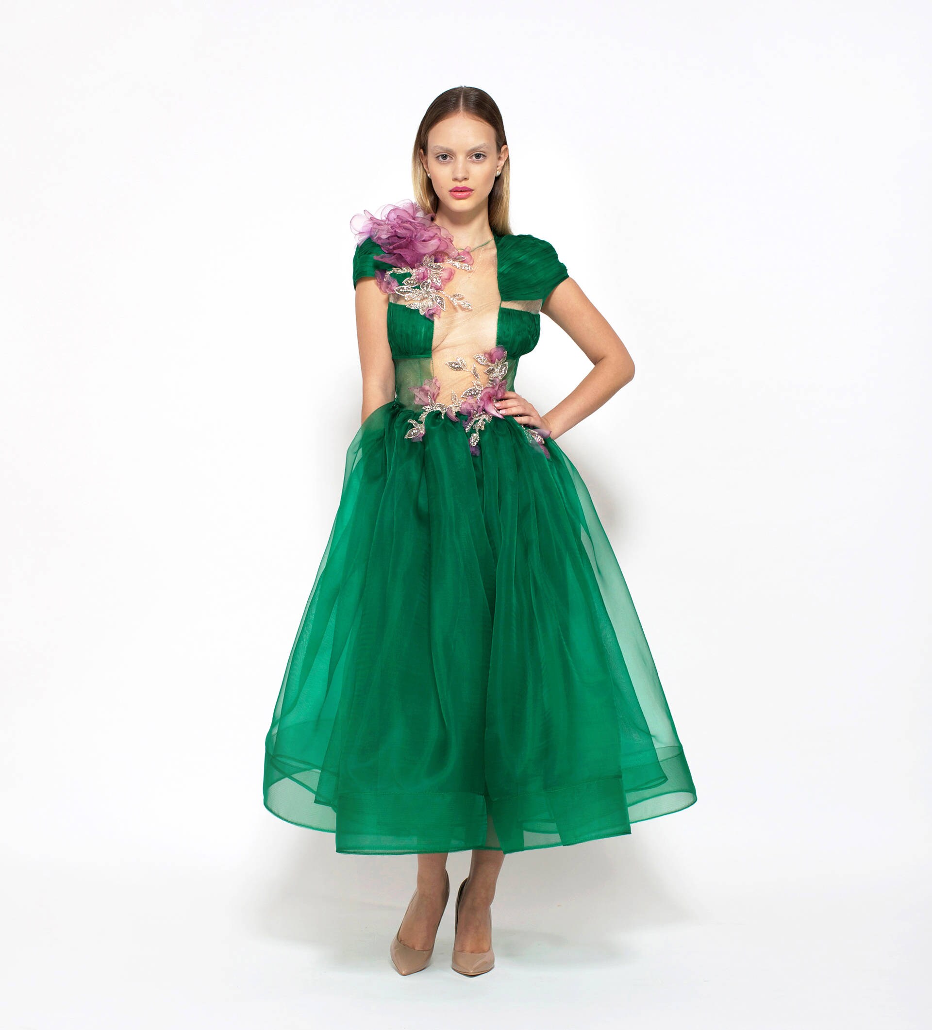 Silk Organza Dress With Silk Painted Flowers Decoration Etsy