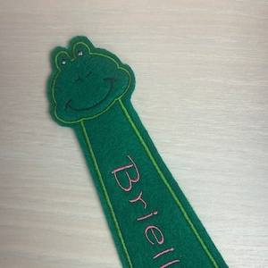 Green Frog Bookmark Personalized/Embroidered Felt Bookmark/School Supplies/Birthday Gift/Christmas Stocking/Easter Basket/Kids Reading Gift