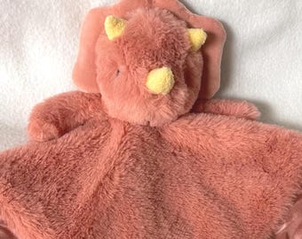 Pink Triceratops Personalized Plush Baby Lovey/Embroidered Security Blanket