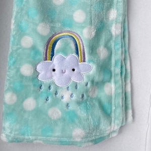 Smiling Cloud Rainbow Blanket Personalized/&quot;Crevent&quot;/Rain Cloud & Rainbow Security Blanket/Baby Shower/Christmas/Birthday Gift