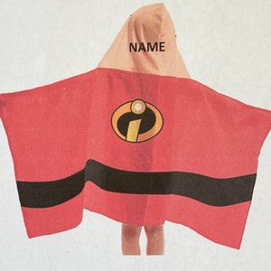 Super Family Kids Hooded Beach Towel/Personalized/Amazing Cartoon Family Beach Towel/Childrens Bath Towel/Birthday/Vacation/Embroidered Gift
